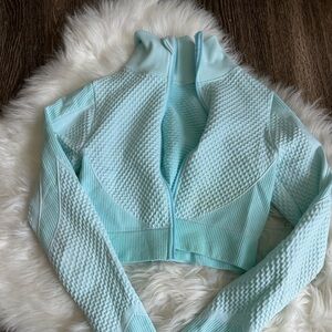 Light Blue Textured Zip-Up Jacket